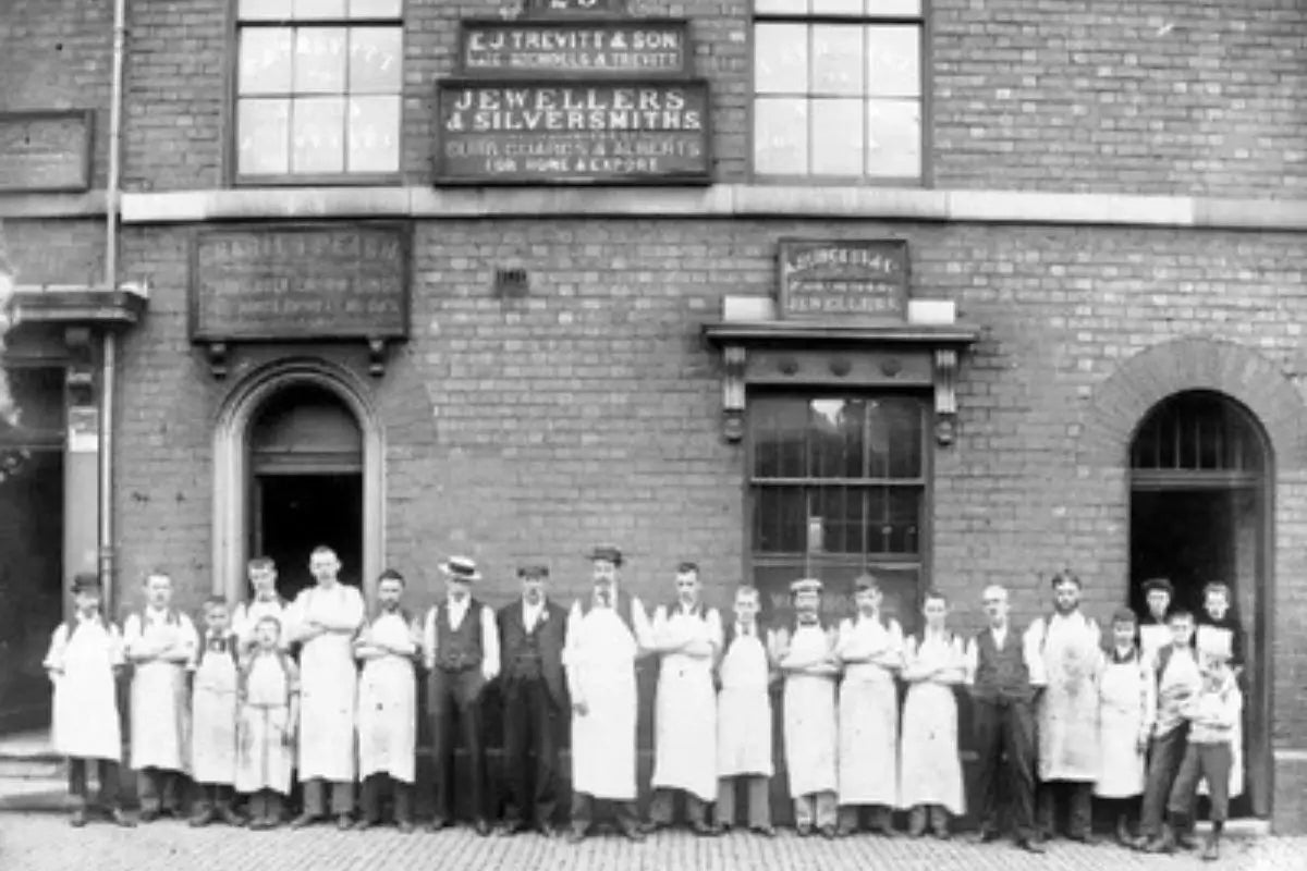 Historic jewellers photographed in Birmingham’s Jewellery Quarter, reflecting Charlotte Lowe’s family heritage