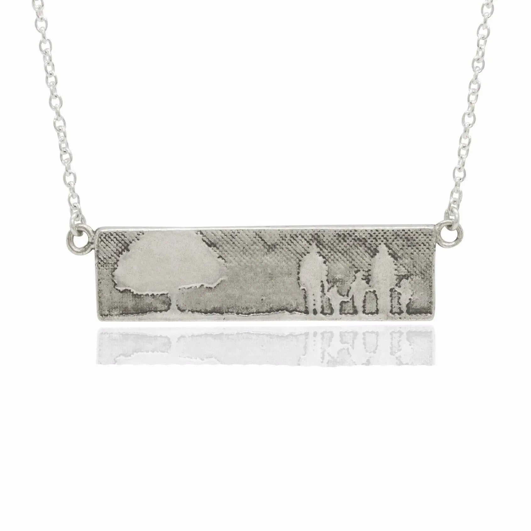 Family of five Family Tree Necklace in landscape sterling silver design.