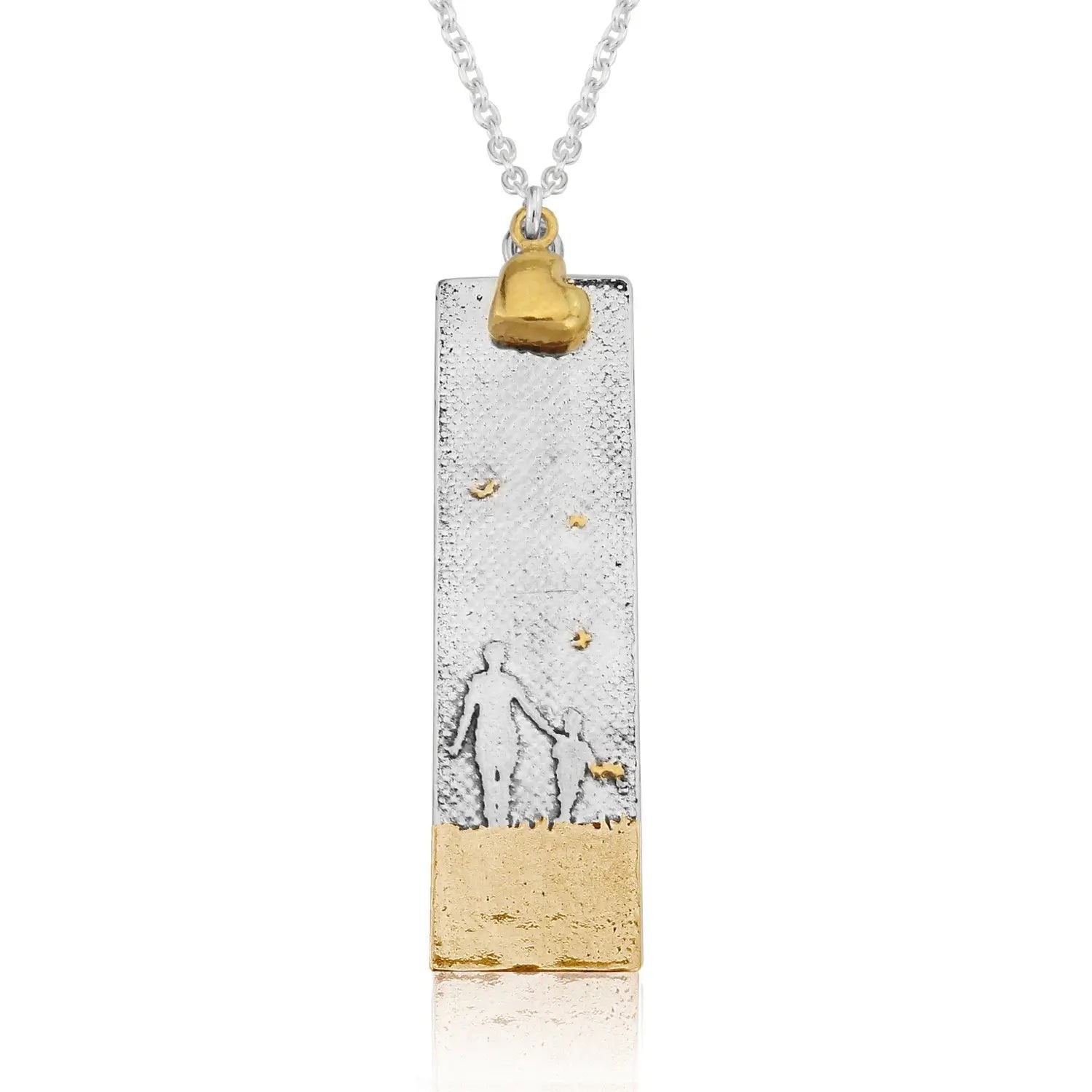 mother and child beach memory necklace with golden sand and heart charm