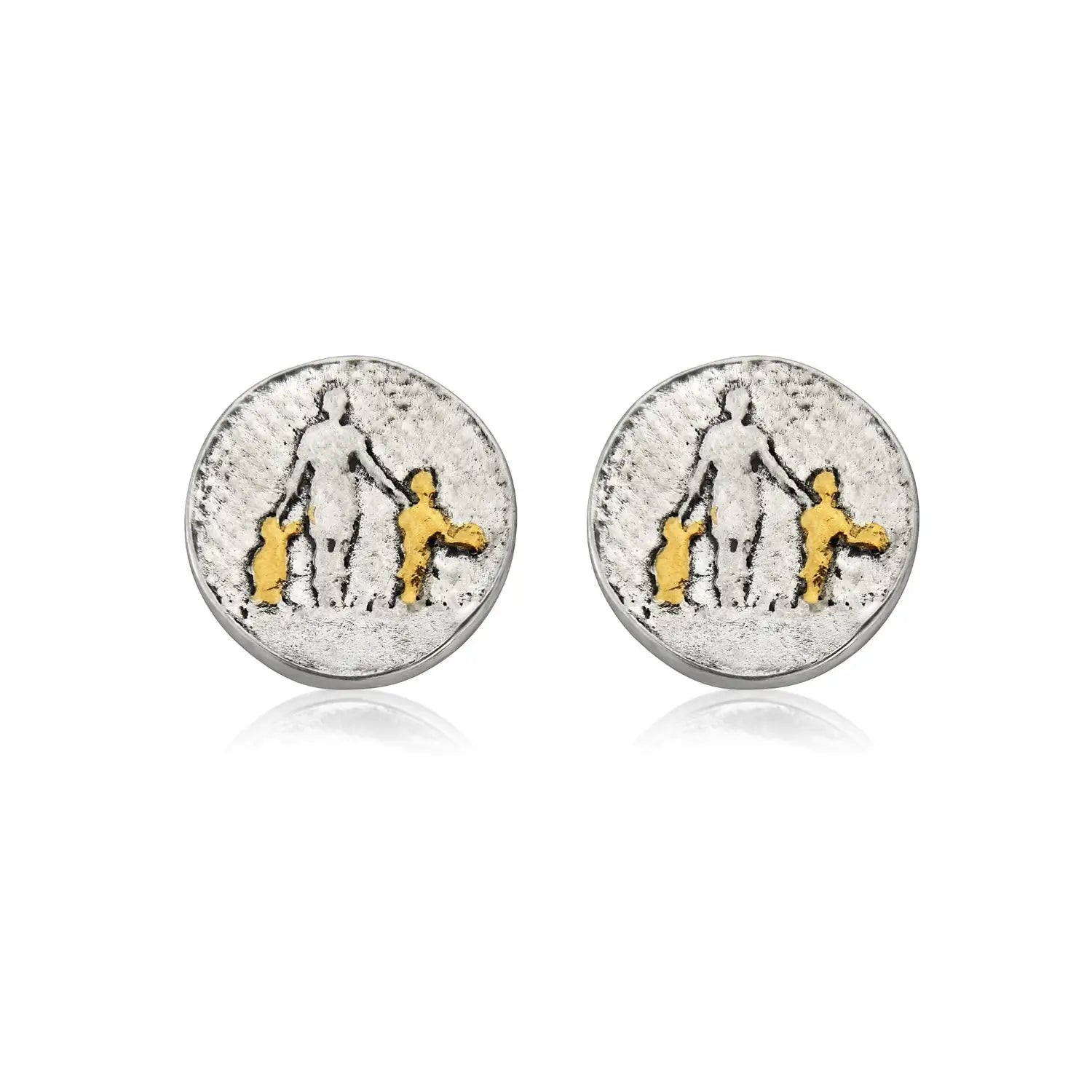 Mother of two sterling silver studs with golden detail on chilren.