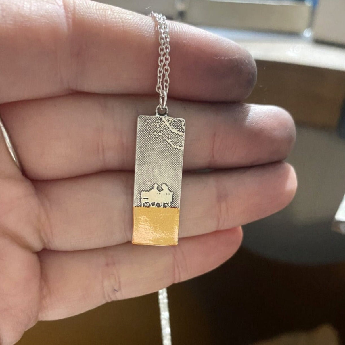 With you beach memory beach necklace in makers hand, made in sterling silver and finished with 22ct gold vermeil.