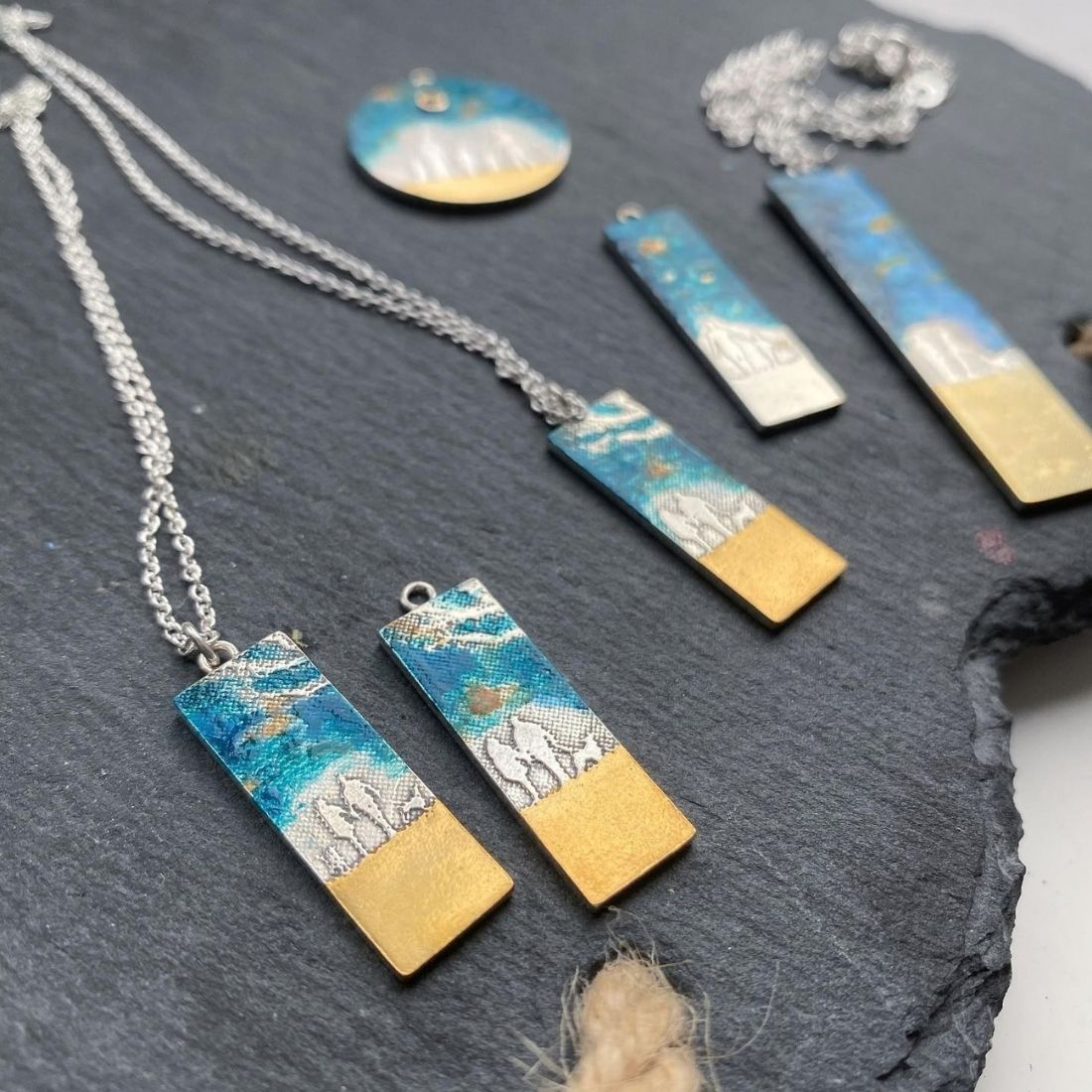 Blue necklaces with blue enamel finish