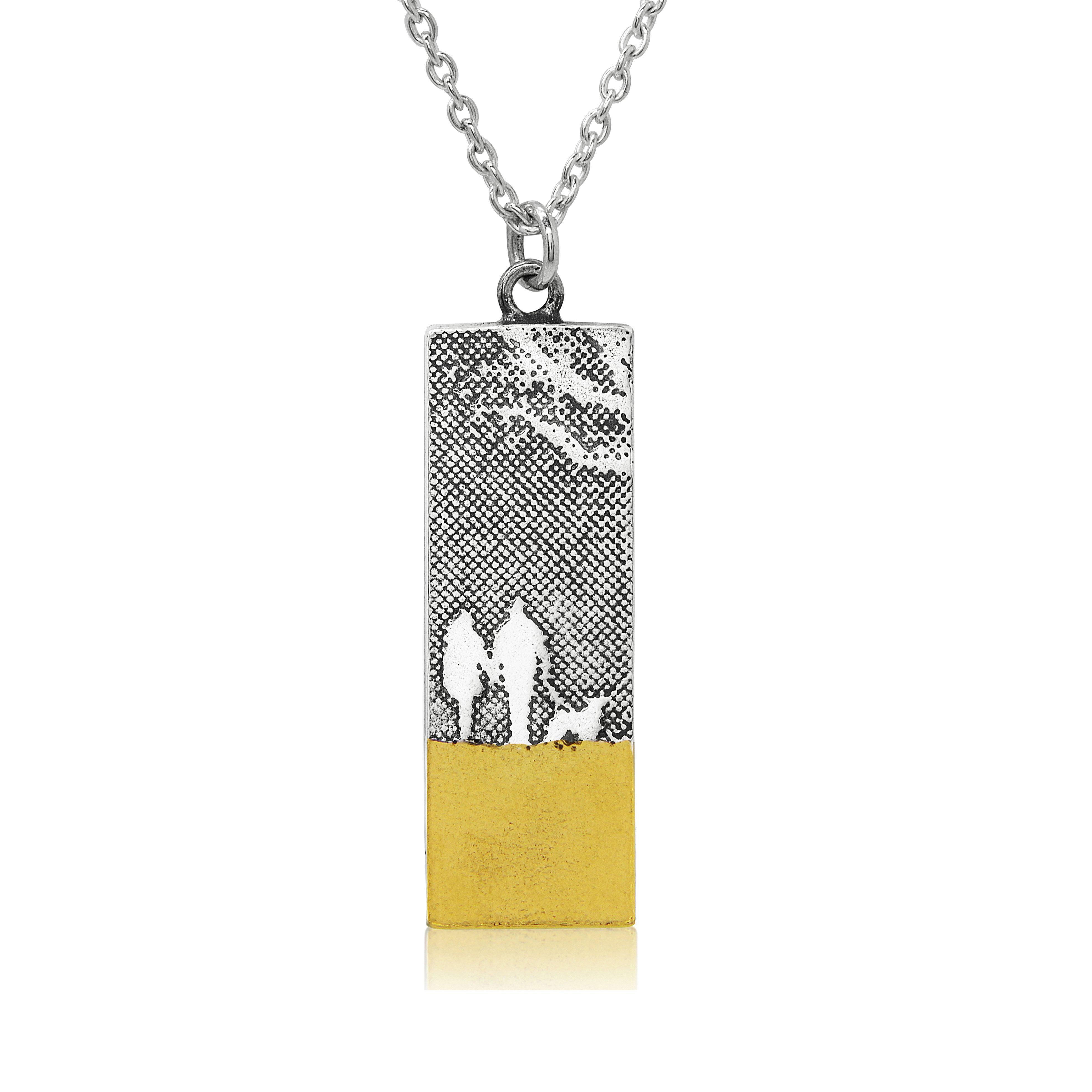 Beach Memory Couple & Dog Necklace in Sterling Silver with Golden Beach Finish