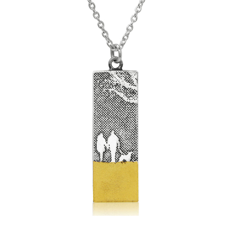 Beach Memory Couple & Dog Necklace in Sterling Silver with Golden Beach Finish