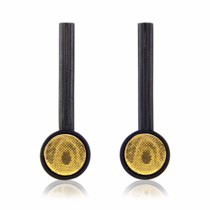 Black and Gold Peacock Feather Drop Earrings