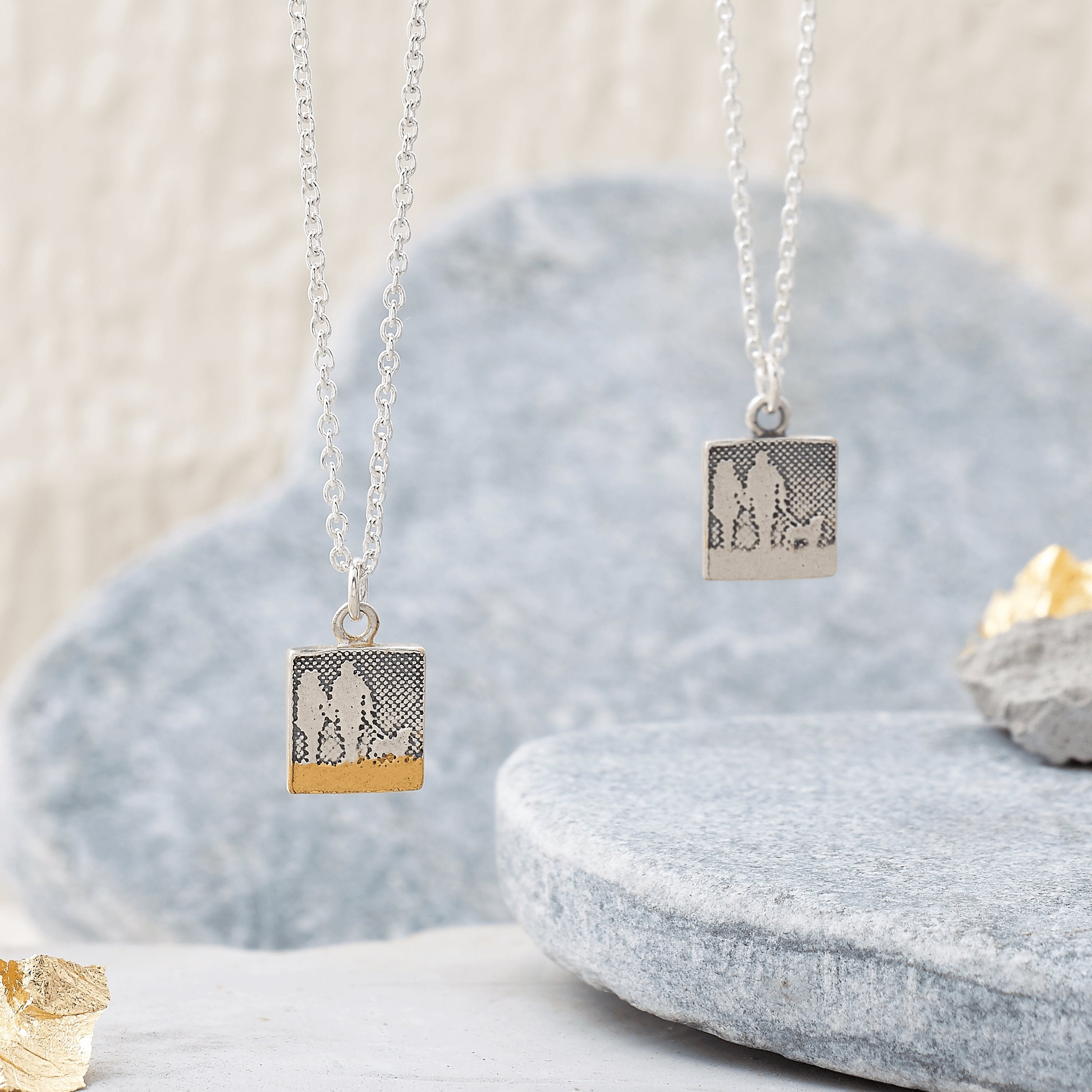 Small Silver Couple and Dog Necklace in silver or gold vermeil and silver finish