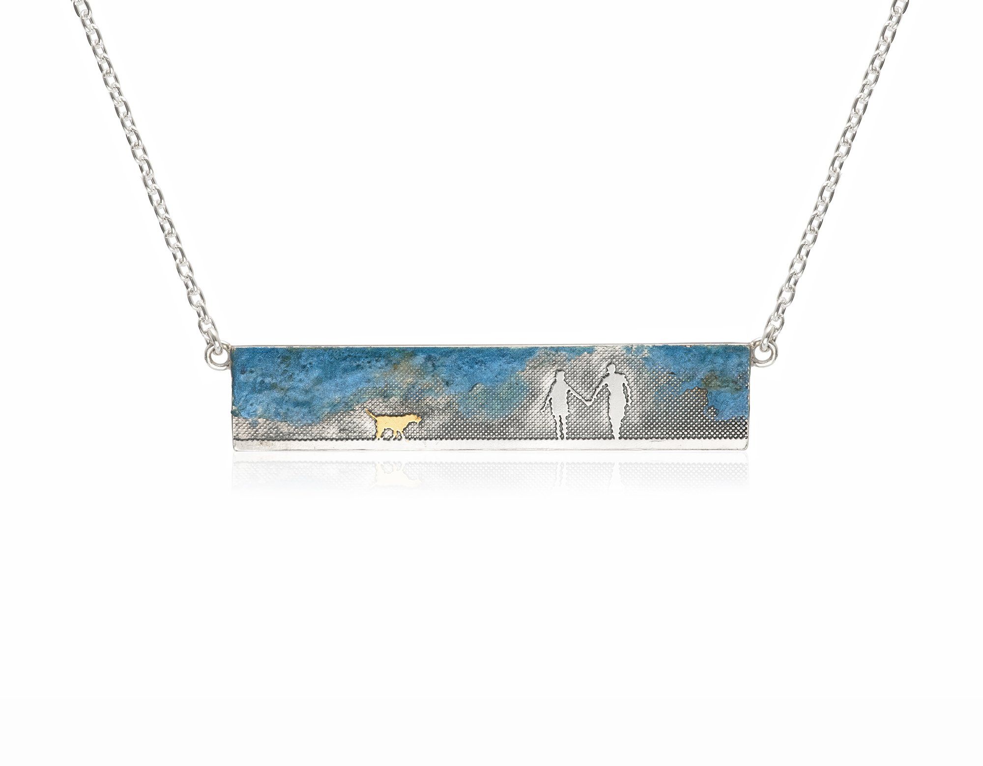 Couple & Dog Necklace with Blue Sky