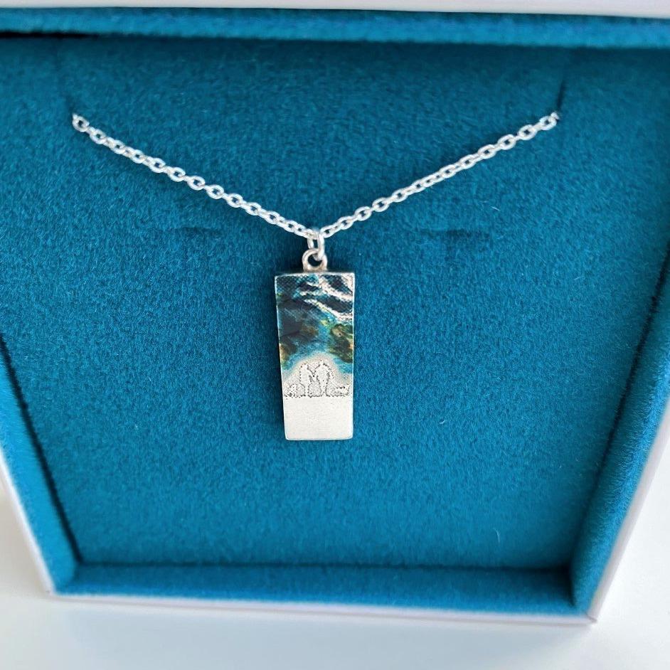 Sterling Silver Couple & Dog Necklace with Two Dogs and Blue Sky