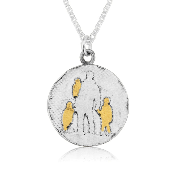 Father of Three Necklace with Golden Children