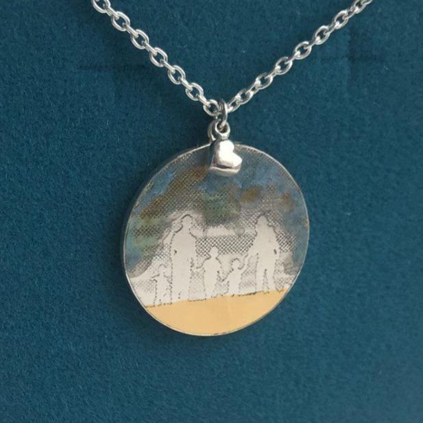 Large Round Family Necklace with Blue Sky