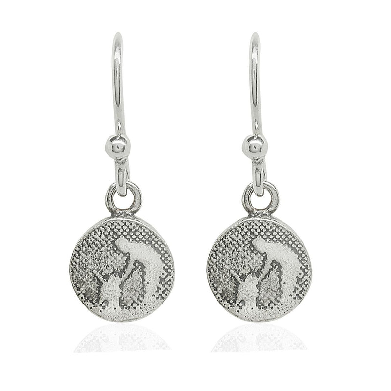 Little Round Silver Dog Drop Earrings