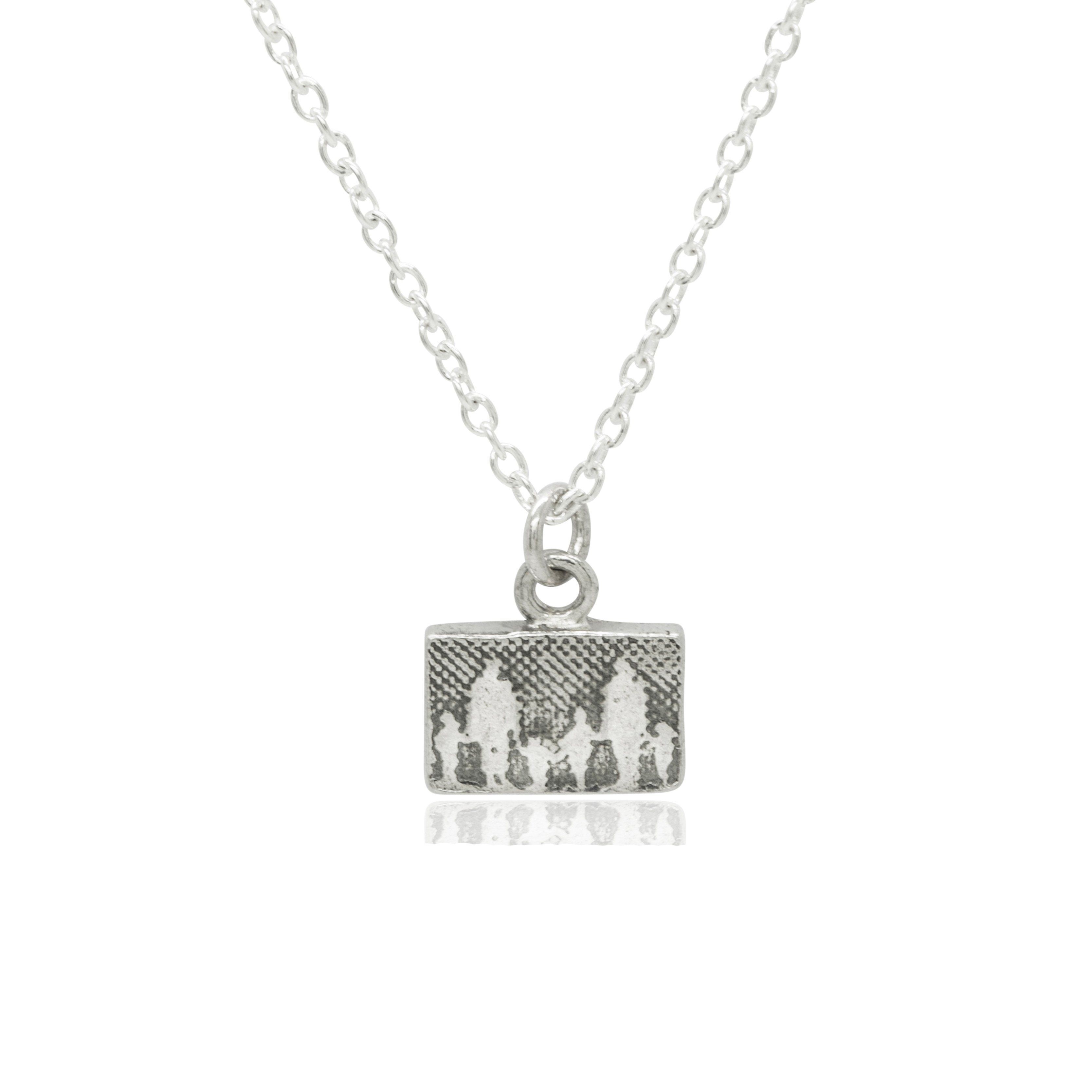 Family of six Little Silver Family Necklace with etched silhouette artwork