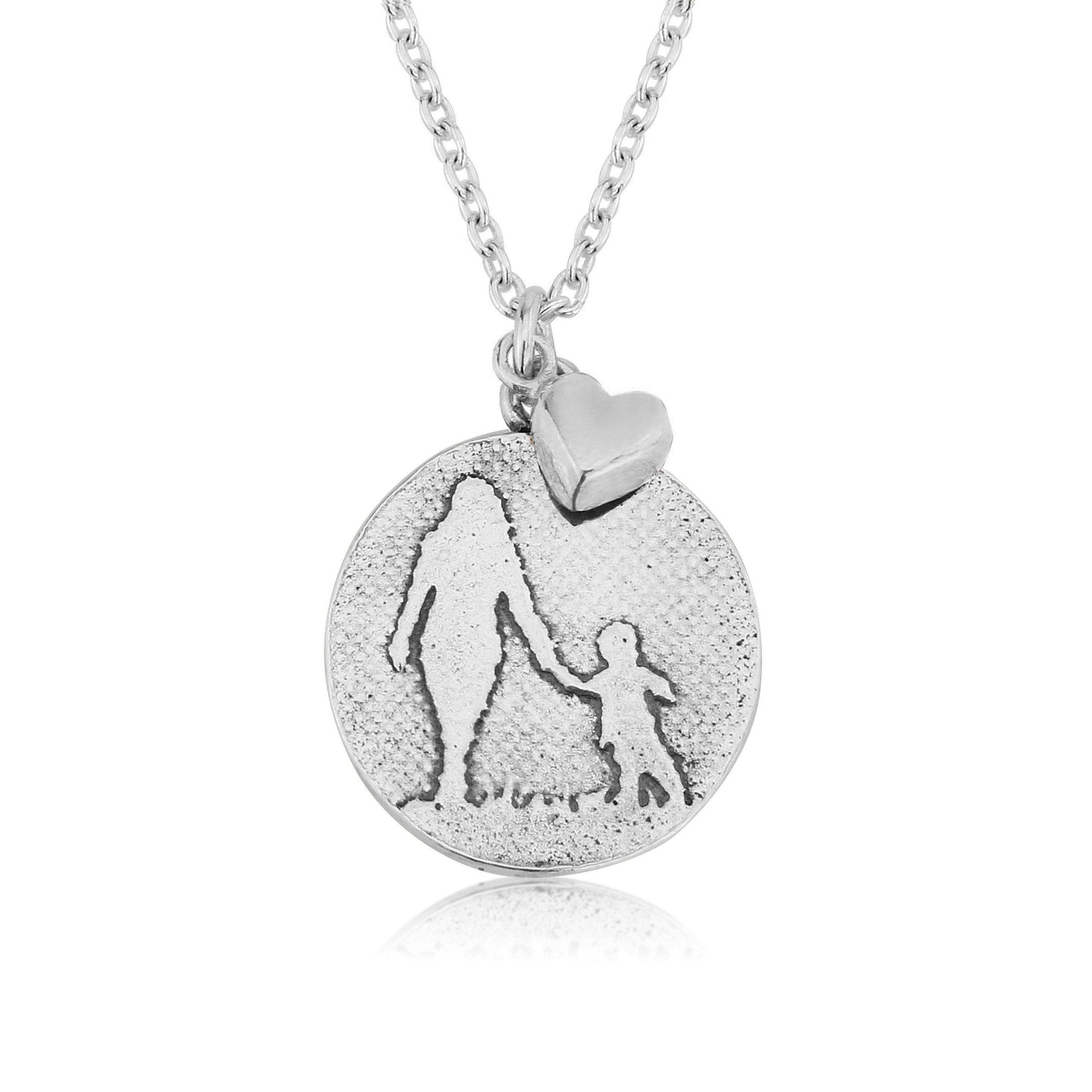 Mother & Child Necklace with Golden Heart (Round)
