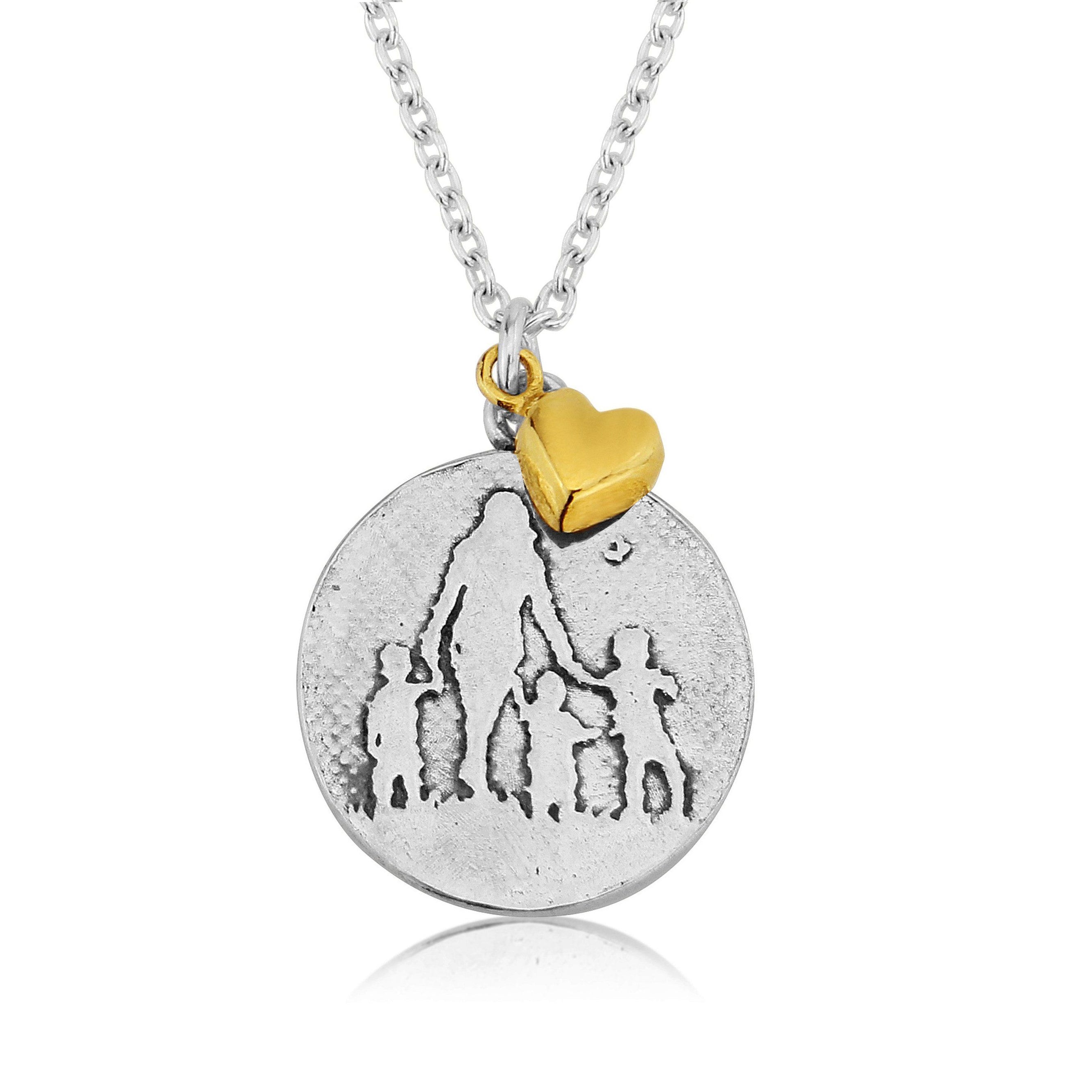 Mother & Child Necklace with Golden Heart (Round)