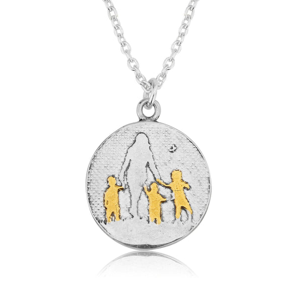 Mother of Three Necklace with golden children (medium)