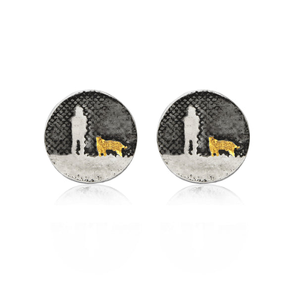 Night's Sky Earrings with Two Golden Dogs