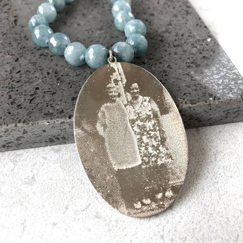 Personalised Photo Pendant with Blue Agate Necklace