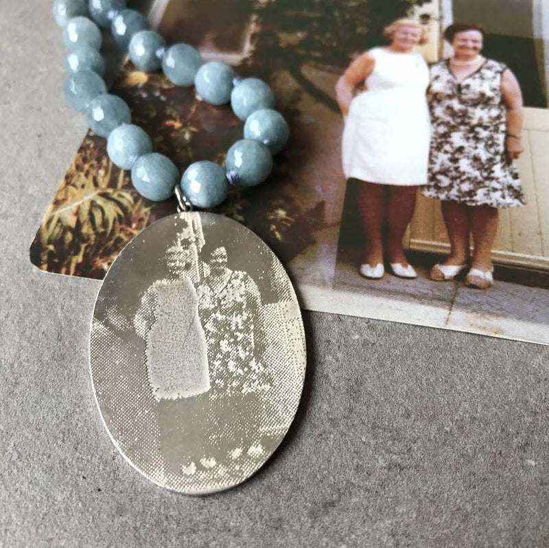 Personalised Photo Pendant with Blue Agate Necklace