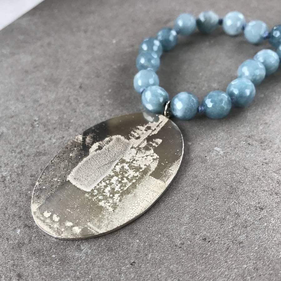 Personalised Photo Pendant with Blue Agate Necklace