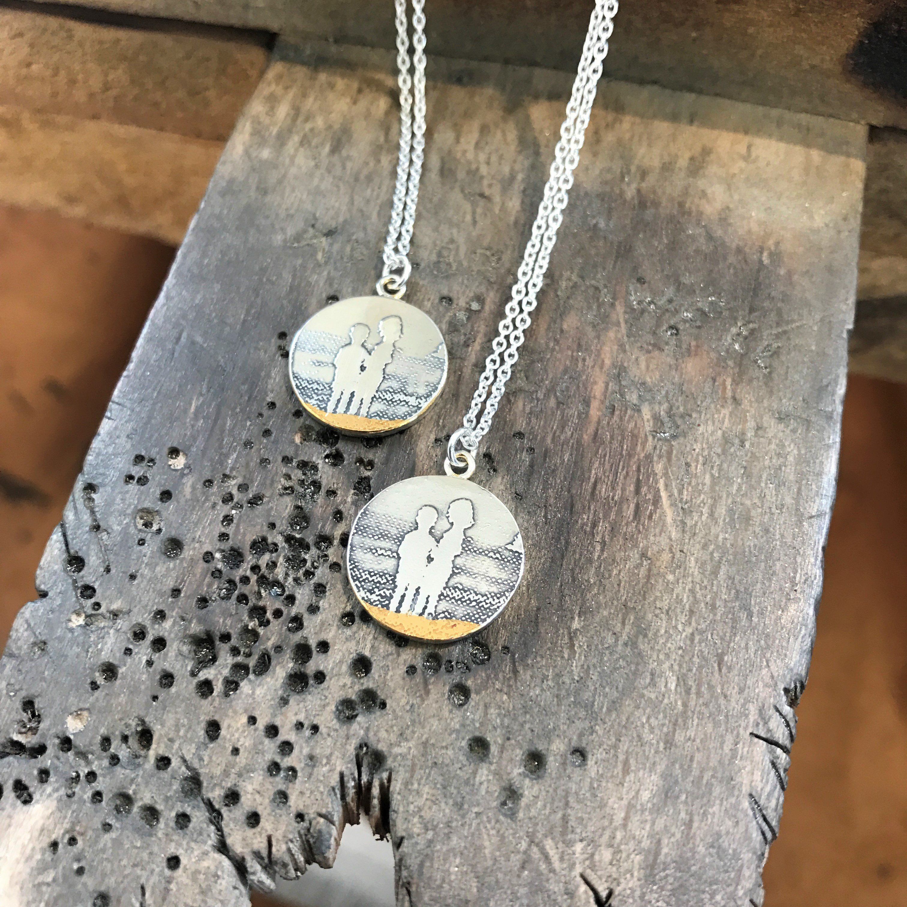 Personalised Silver Photo Memory Necklace with silhouettes