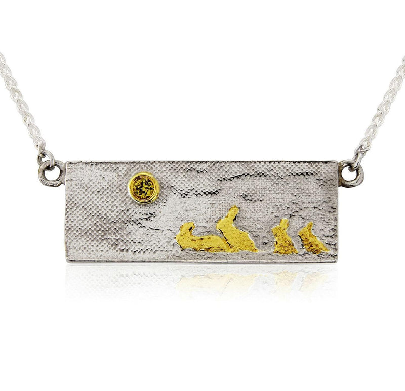 Sapphire Sun Rabbit Family Necklace