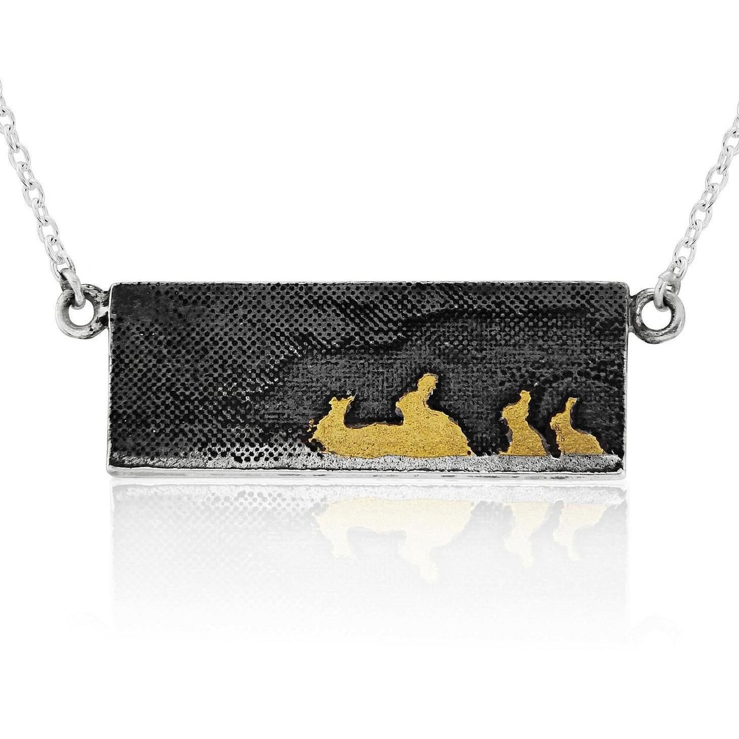 Sapphire Sun Rabbit Family Necklace
