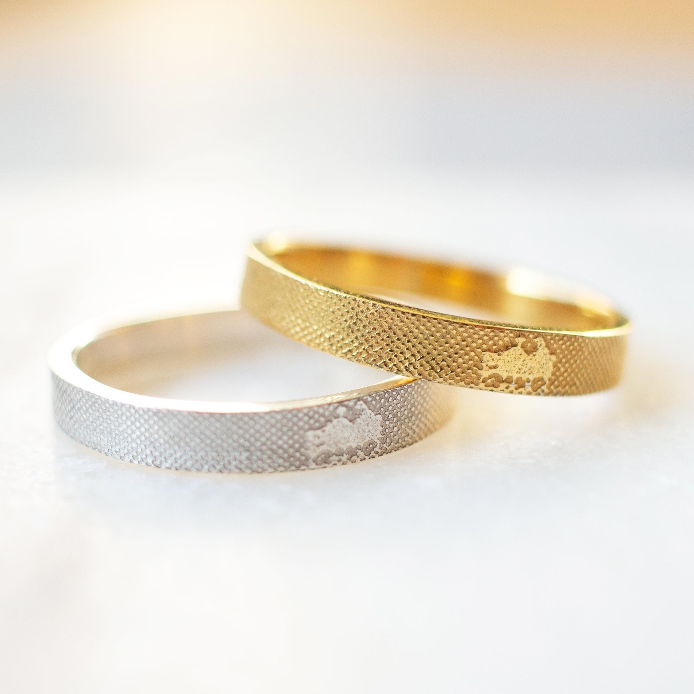 Unique wedding ring with Side by Side couple silhouette by Charlotte Lowe