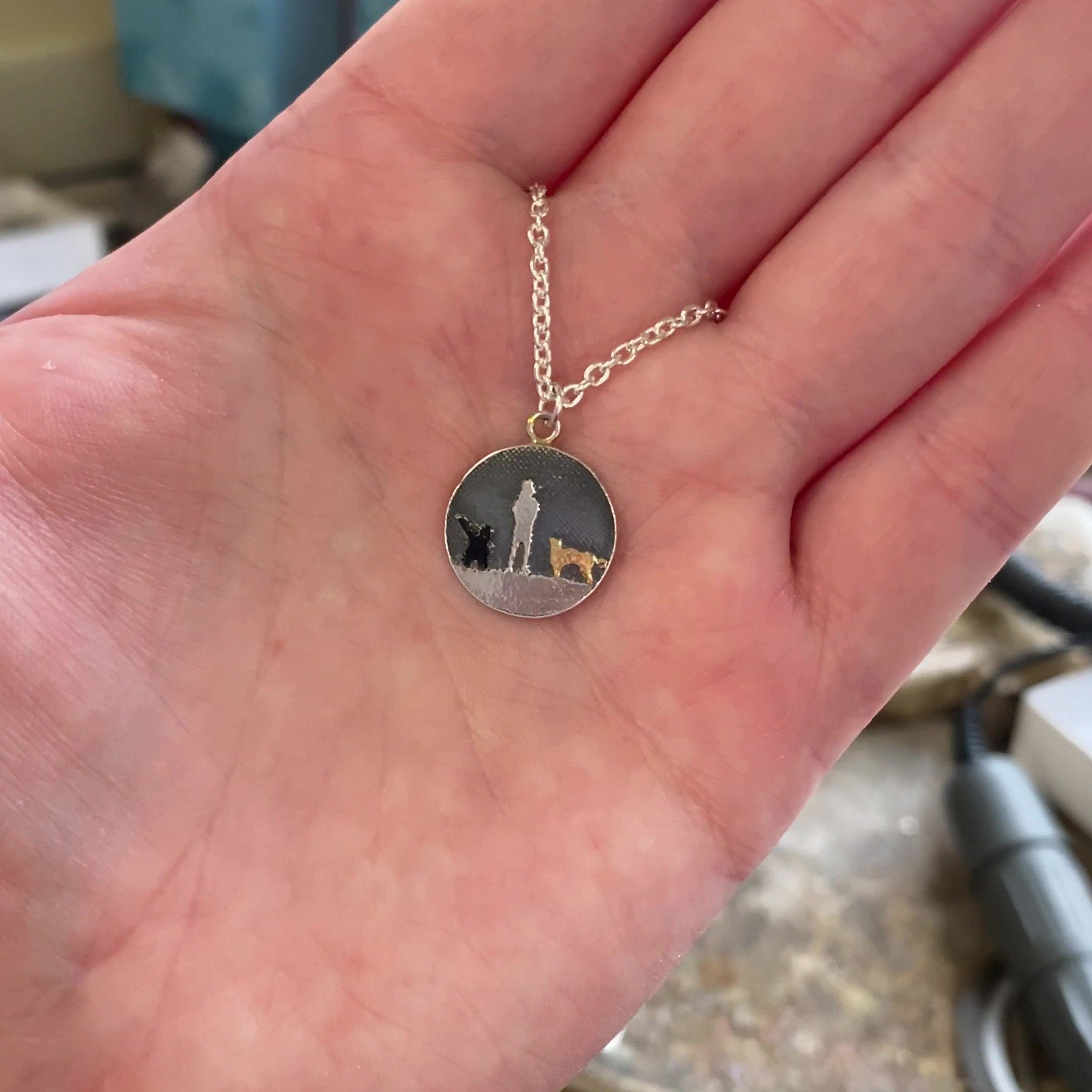 Walks Under Night's Sky Two Golden Dog Necklace