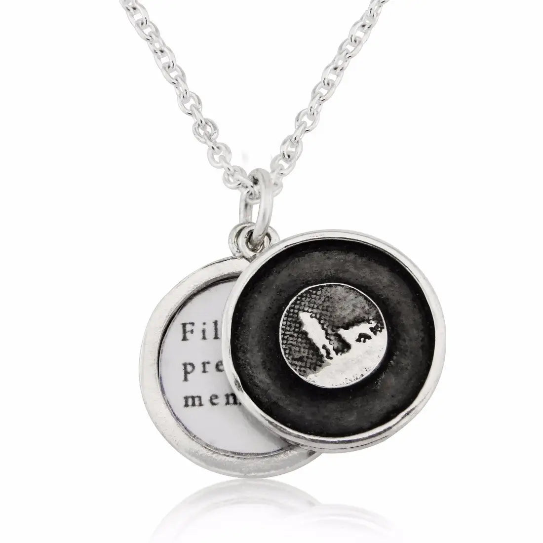 Sterling silver Dog Lovers Nights Sky Locket shown open, featuring etched dog silhouette and night sky detail.