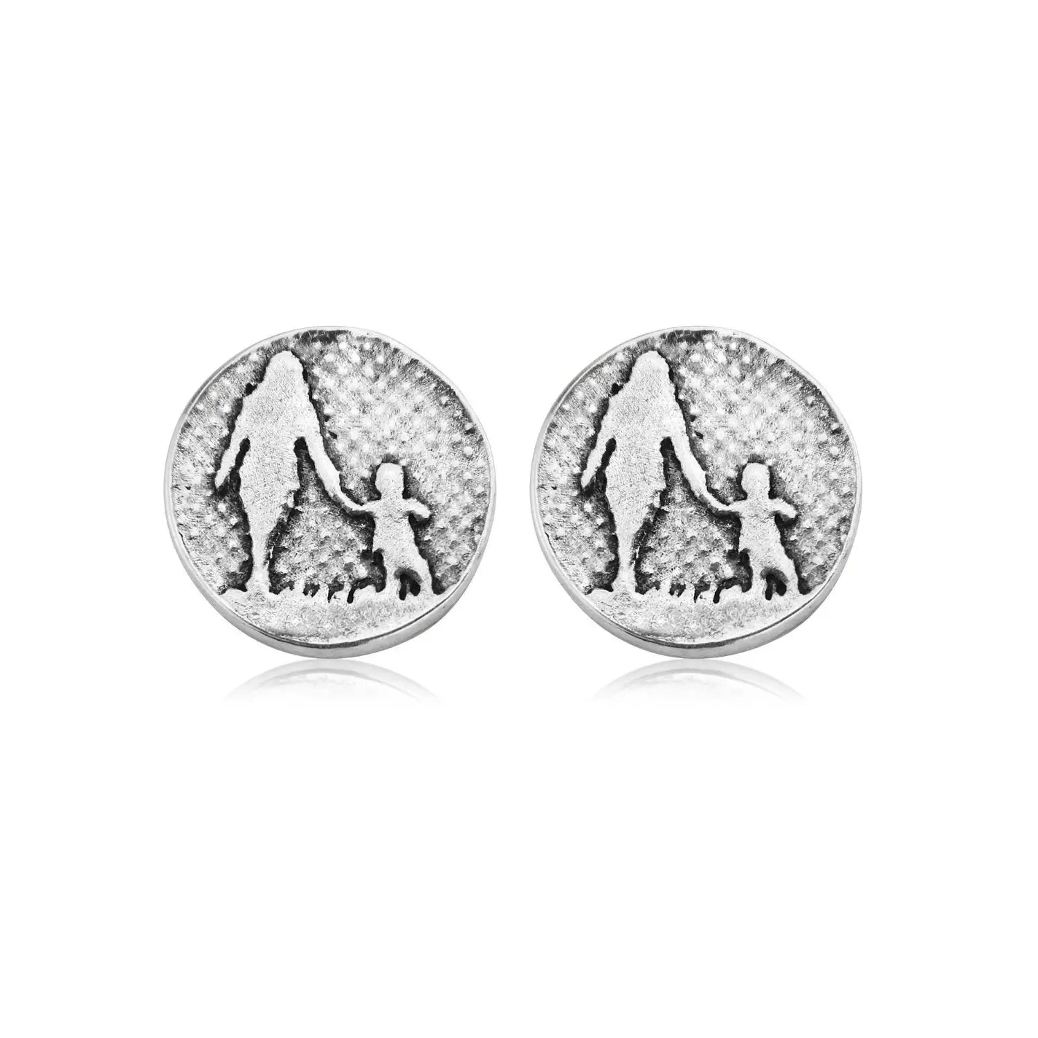 Mother and child studs in sterling silver.