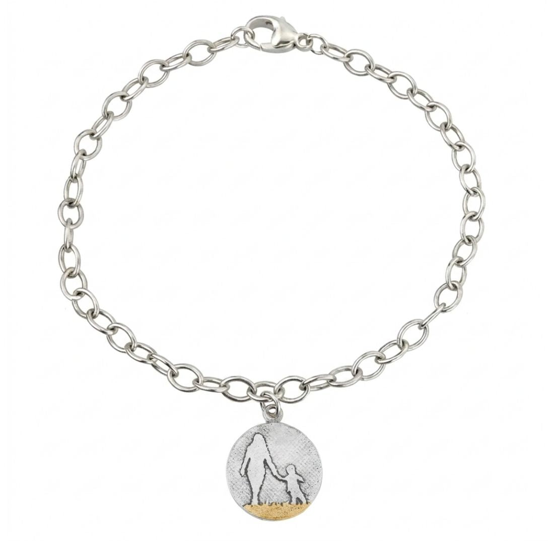 Mother and child beach memories bracelet in sterling silver with a 22ct gold vermeil beach scene