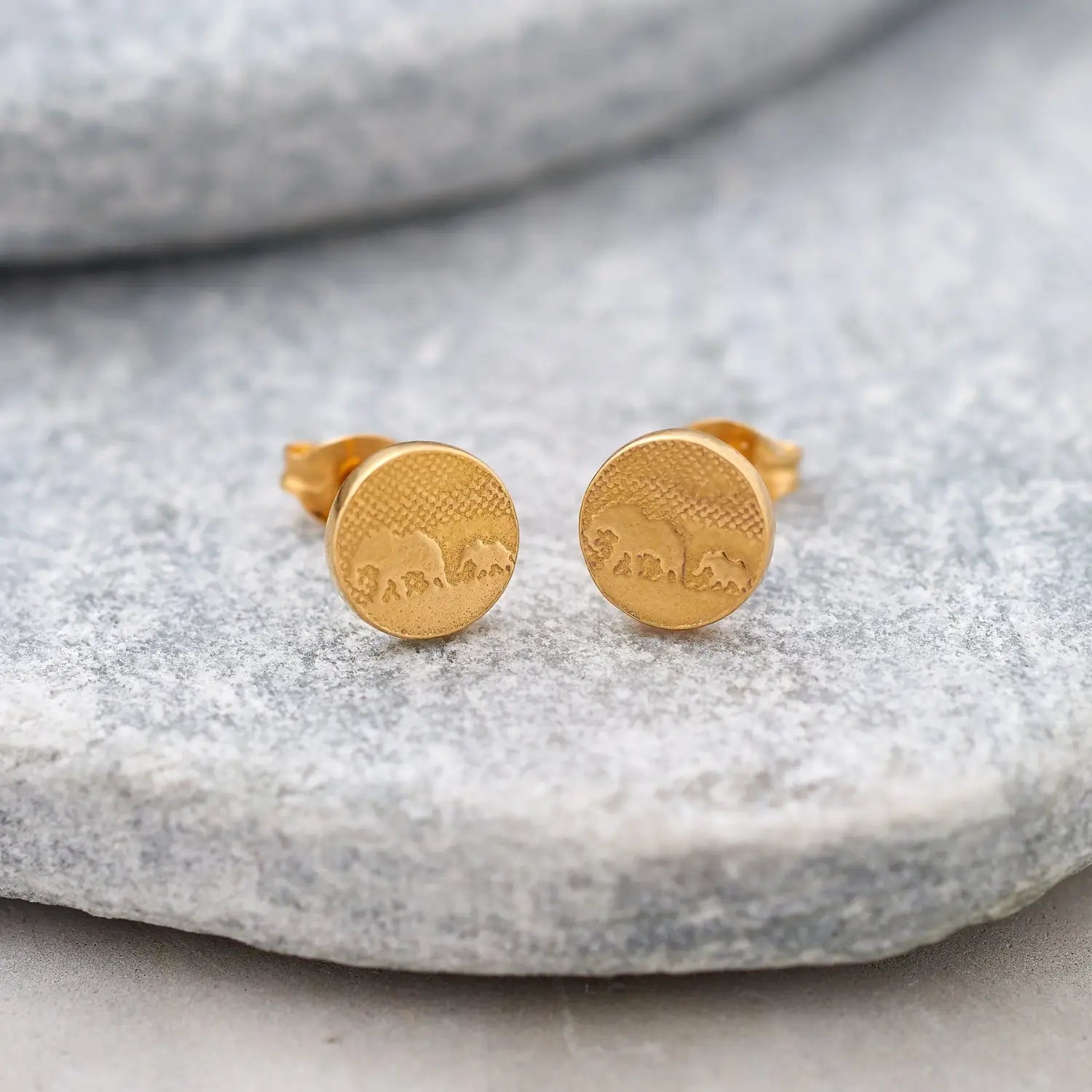 sterling silver mother and baby elephant stud earrings with gold vermeil finish