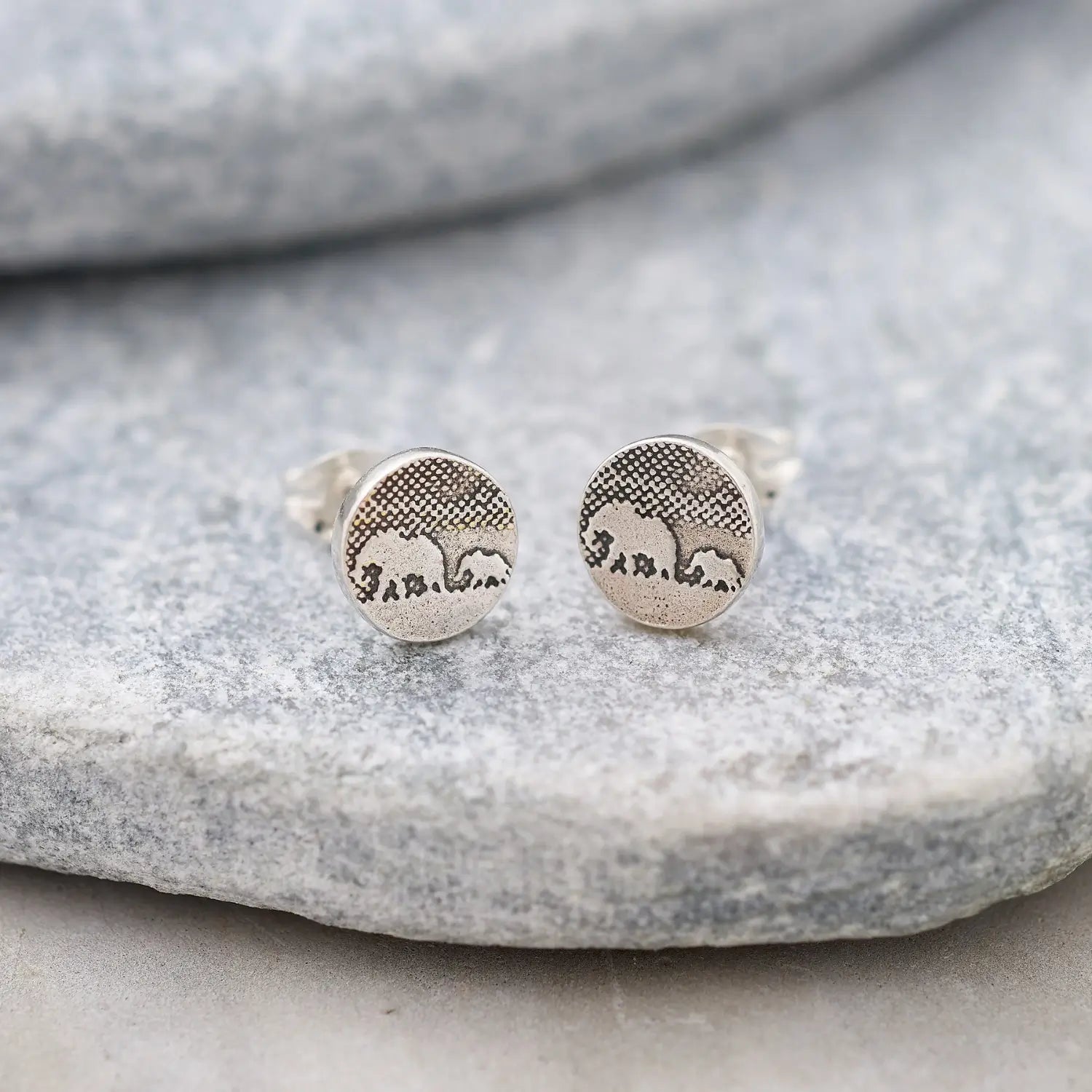 sterling silver mother and baby elephant stud earrings