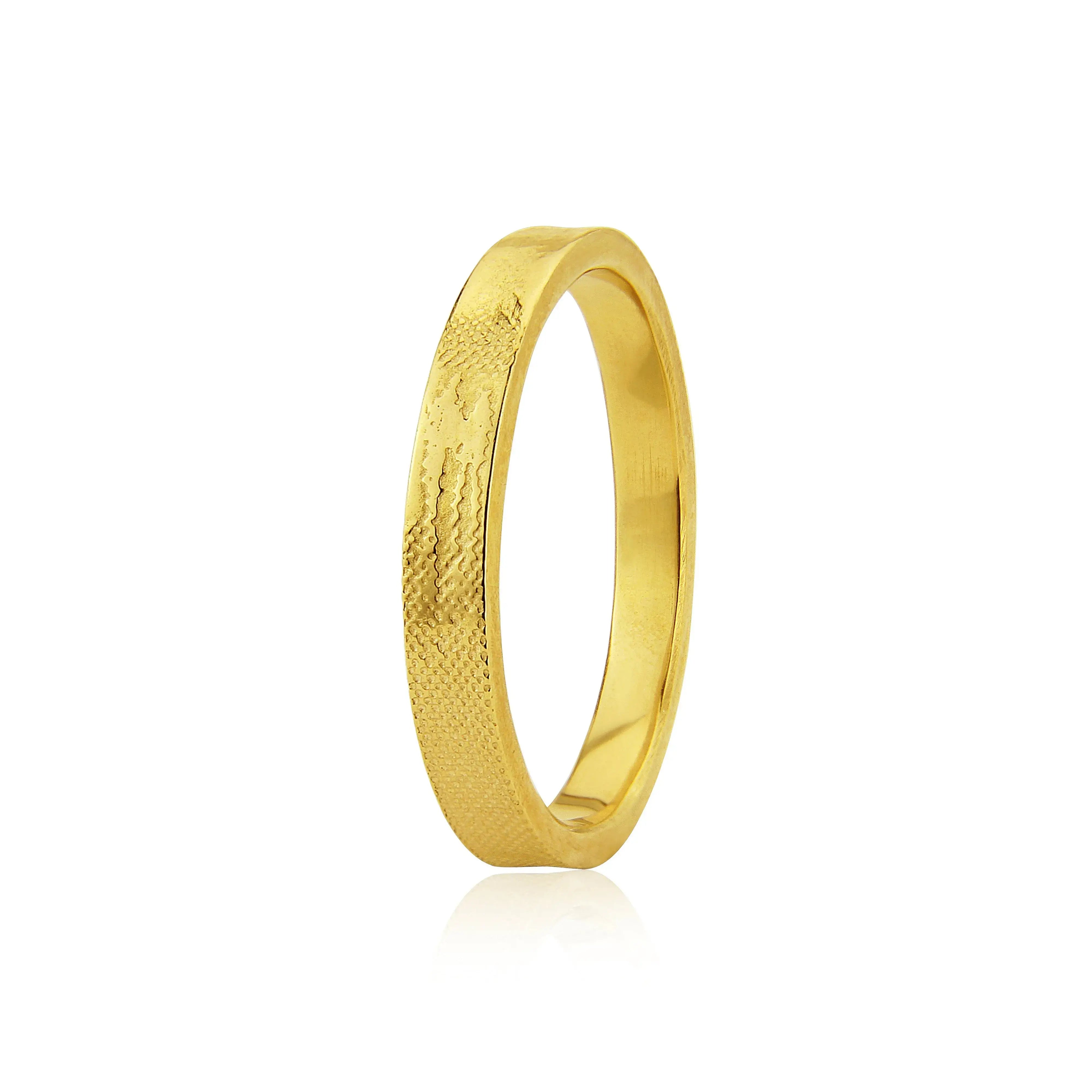 Unique gold wedding ring with Sunset Couple silhouette by Charlotte Lowe