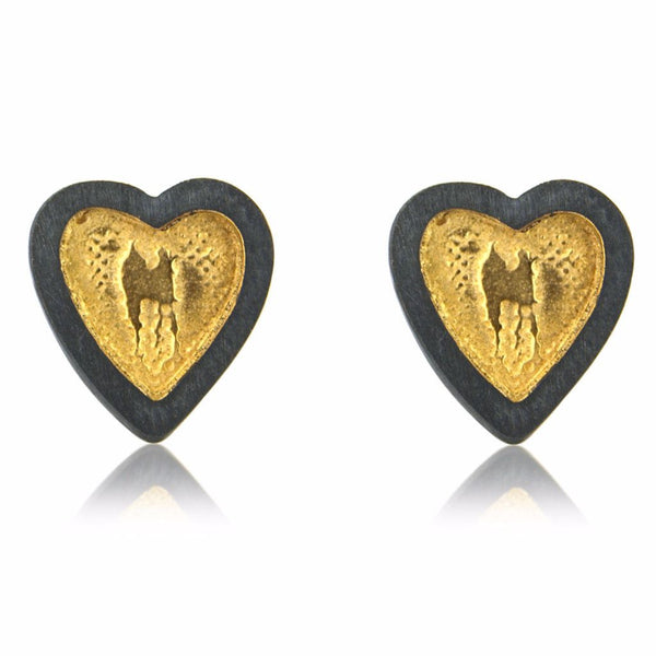 Black and Gold Heart Stud Earrings
