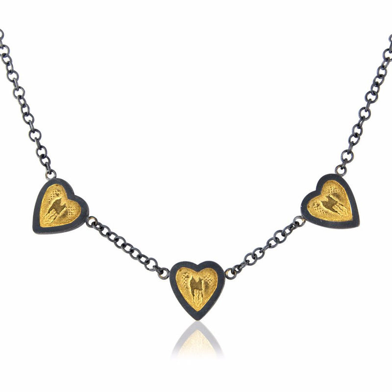 Black and Gold Three Hearts of Gold Necklace
