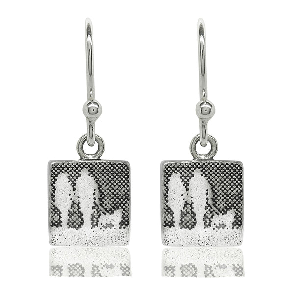Couple and Mans Best Friend Silver Dog Drop Earrings