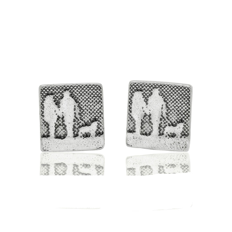 Couple and Mans Best Friend Silver Dog Stud Earrings