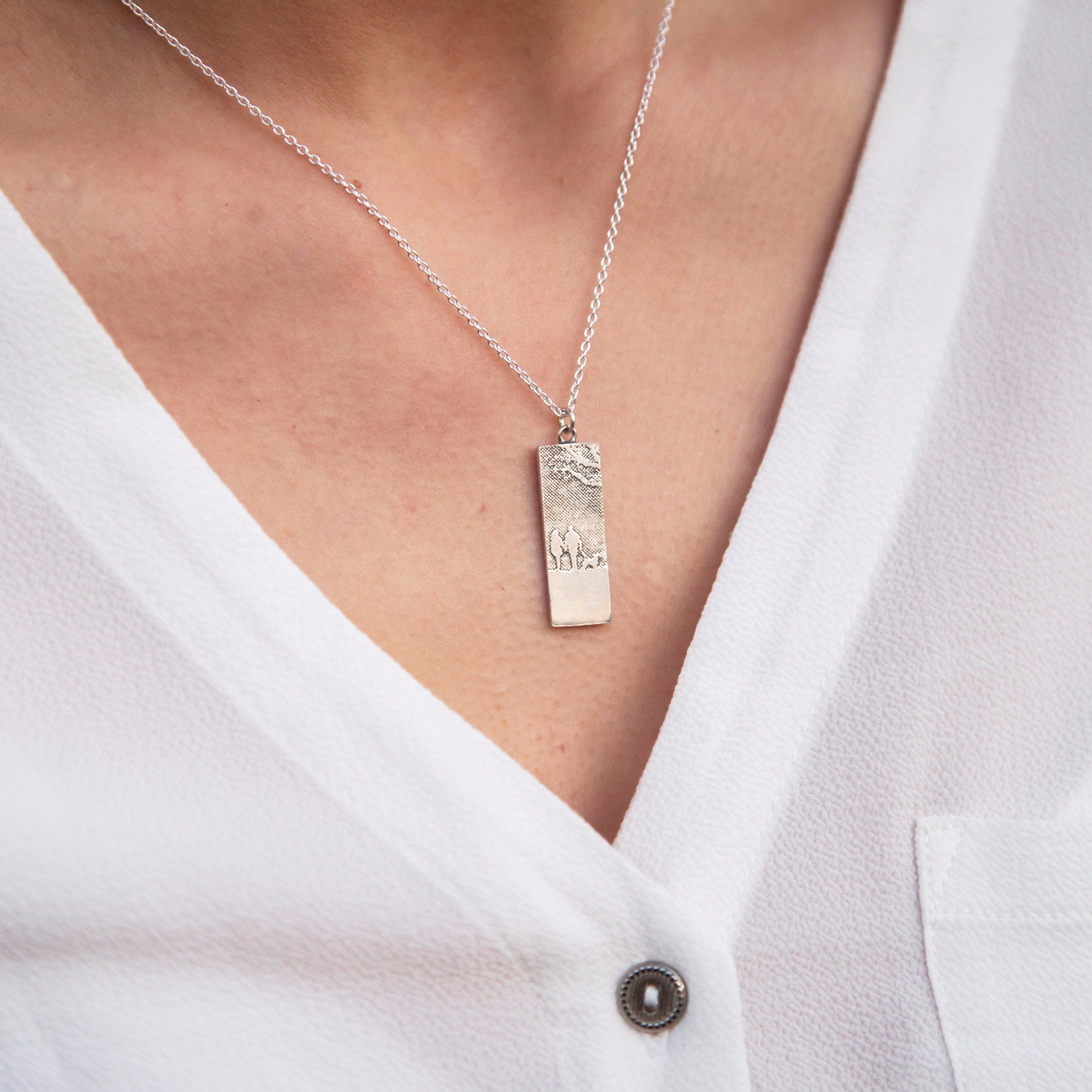 Couple & Mans Best Friend Silver Dog Necklace on model