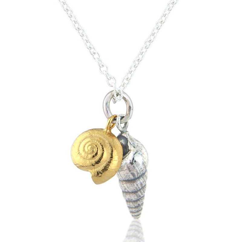 Double Seashell Necklace in Silver & 22ct Gold Vermeil