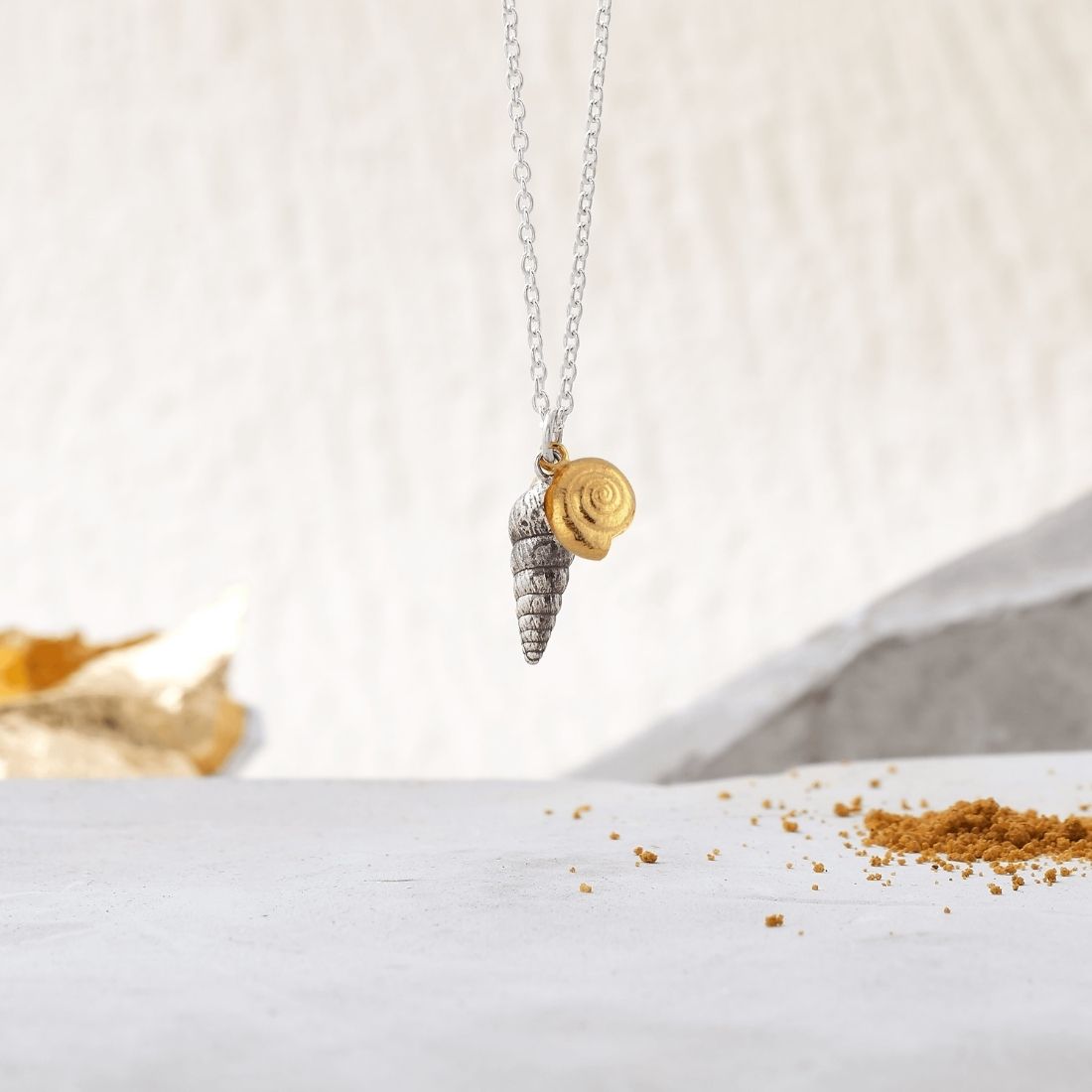 Double Seashell Necklace in Silver & 22ct Gold Vermeil