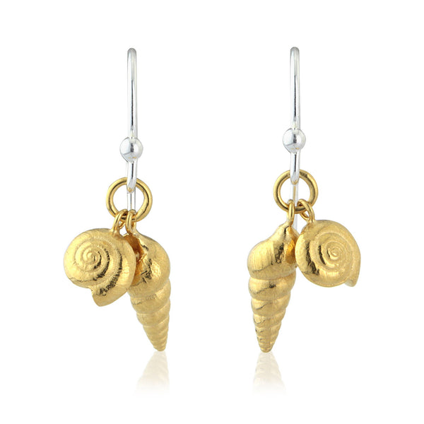 Double Shell Drop Earrings, Silver with 22ct Gold Vermeil