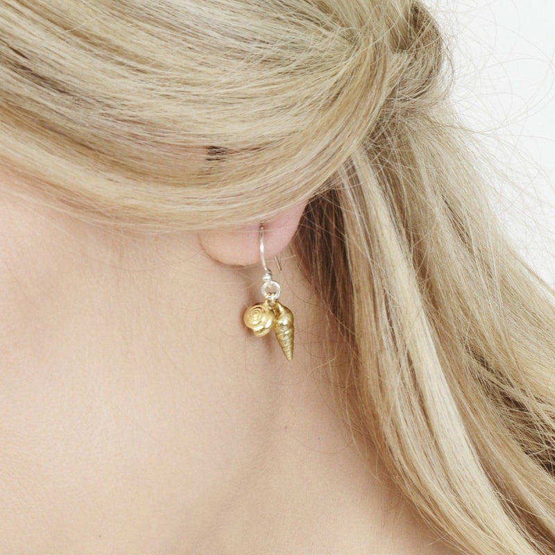 Double Shell Drop Earrings, Silver with 22ct Gold Vermeil