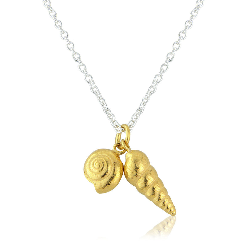 Double Shell Pendant, Silver with 22ct Gold Vermeil