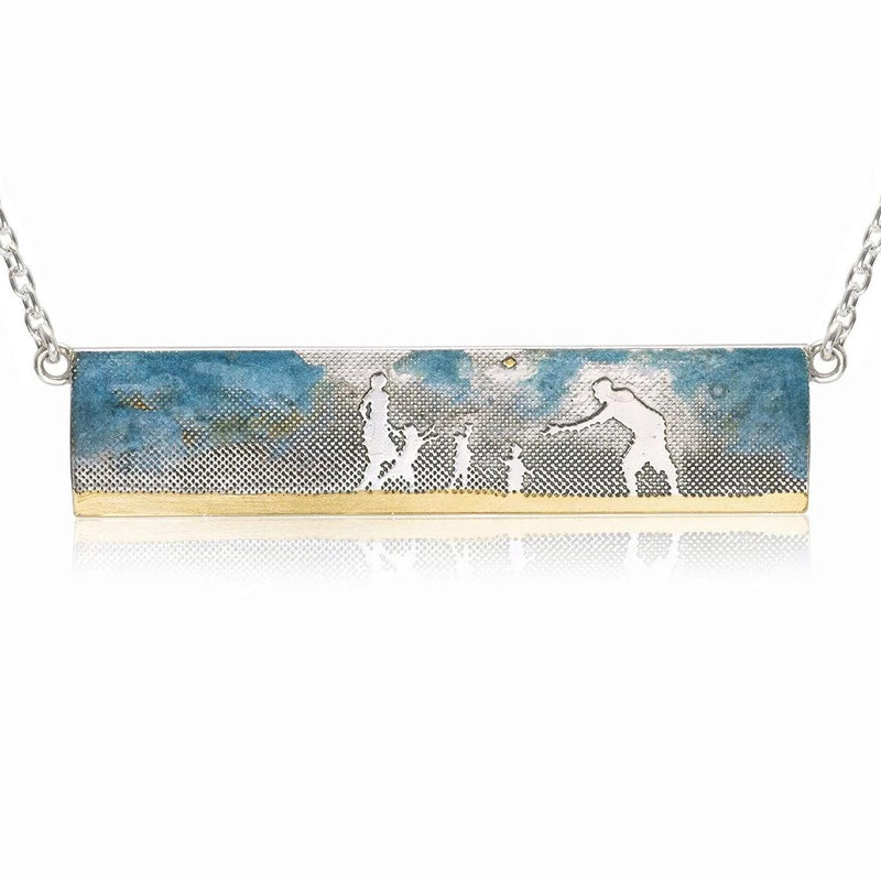 Family Ball Game Landscape Necklace with Blue Sky