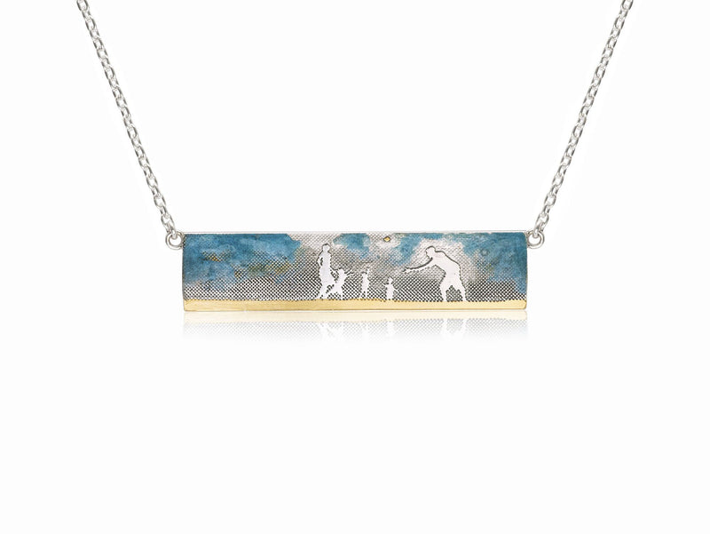 Family Ball Game Landscape Necklace with Blue Sky