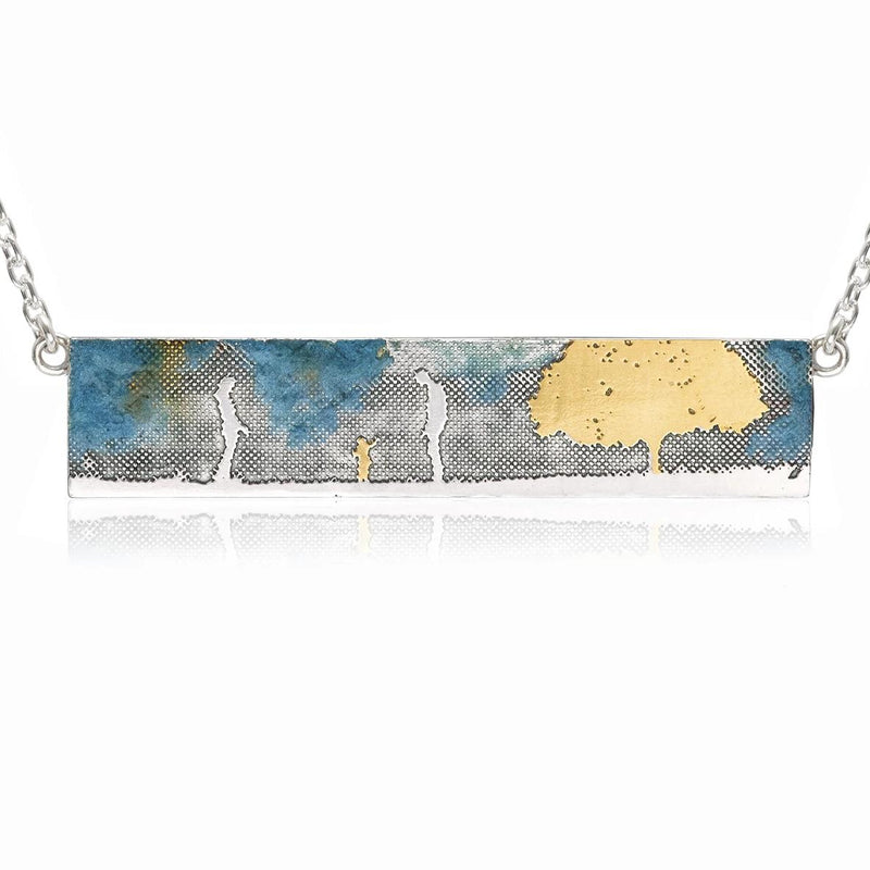 Family & Tree Landscape Necklace with Blue Sky