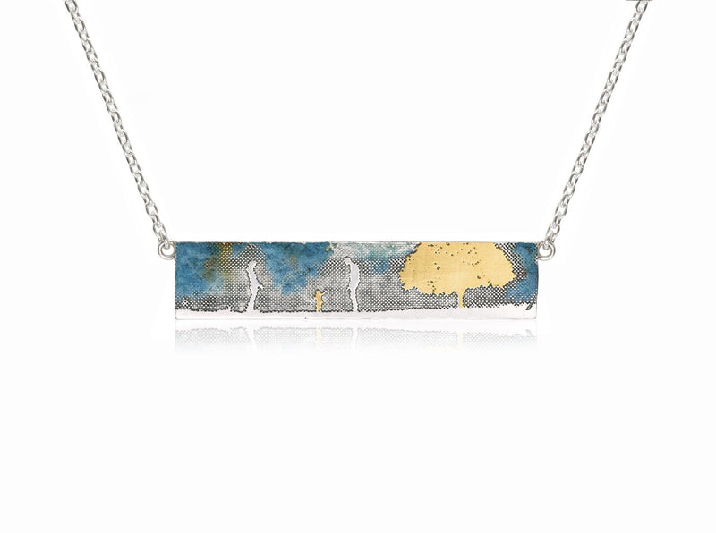 Family & Tree Landscape Necklace with Blue Sky