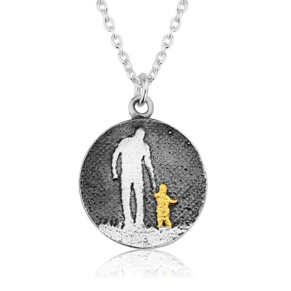 Large Father and Child Night Sky Charm in sterling silver and gold vermeil on silver chain.