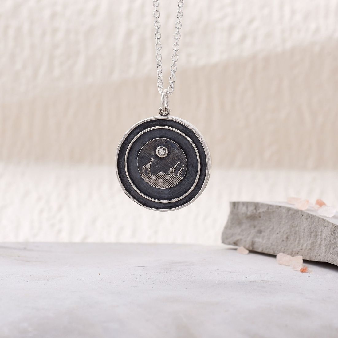 Giraffe Family Sapphire Moon Locket